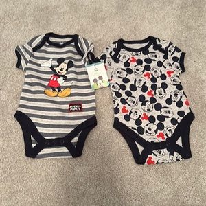 Two onesies Disney baby. Mickey Mouse print. 0-3 months with tags. NEW.